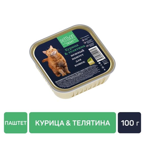 Влажный корм для кошек Petibon Smart Паштет с курицей и телятиной 100г