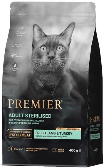 Premier | Сухой корм для кошек Premier Cat Lamb&Turkey Sterilised Свежее мясо ягненка с индейкой 400г