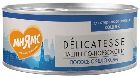 Влажный корм для кошек Мнямс Delicatesse Паштет по-норвежски Лосось с яблоком 100г