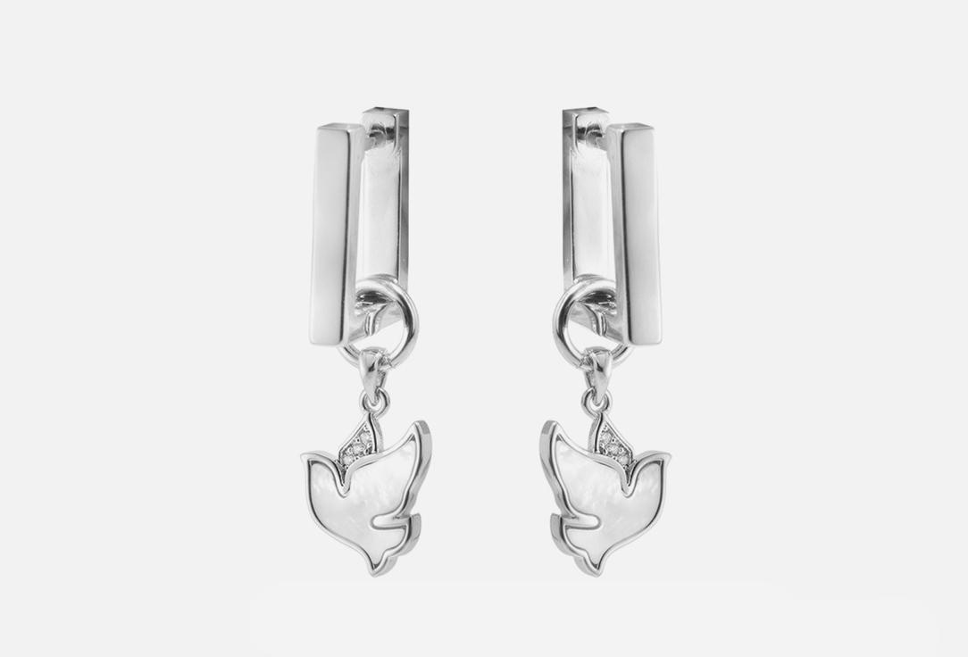 Earrings transformer with dove pendants rhodium. 2 шт