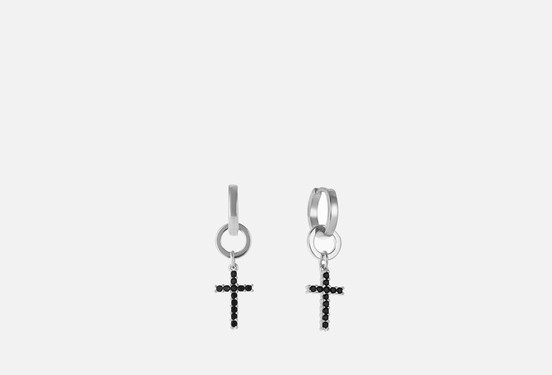 Earrings with small cross pendants. color: Silver. 2 шт