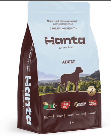 Hanta Premium сухой корм для взрослых собак средних пород с говядиной и рисом