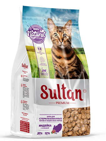Sultan premium сухой корм для стерилизованных кошек индейка с клюквой