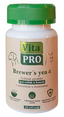 Vita Pro Brewer's yeast 140 таблеток для собак и кошек с чесноком и биотином