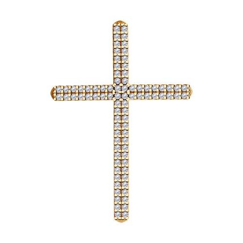 Декоративный крестик из золочёного серебра с фианитами