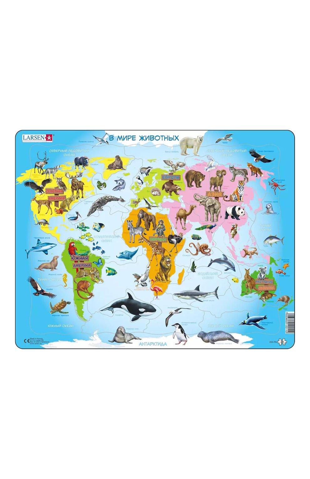 Пазл Карта мира с животными