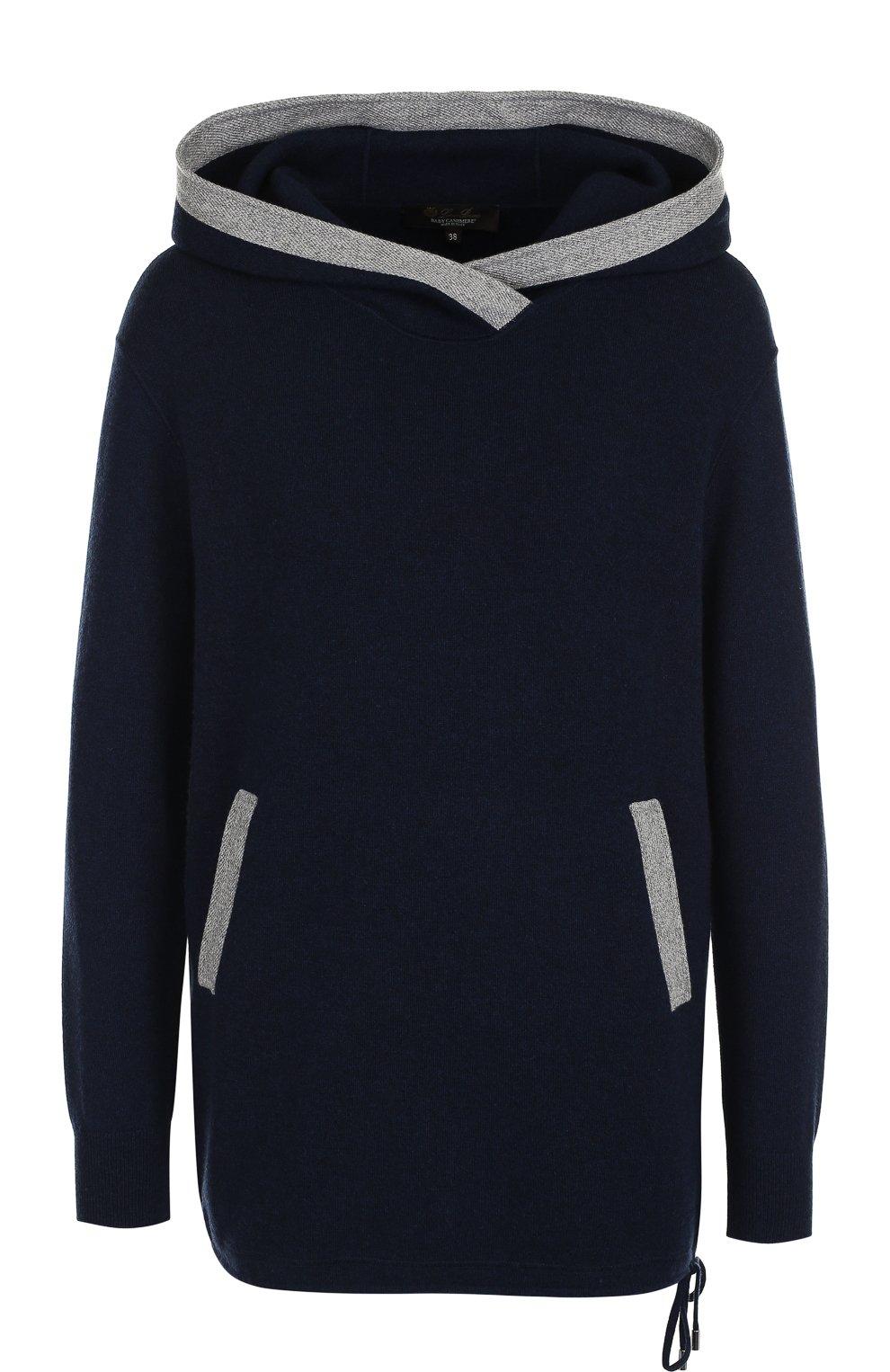 Кашемировый пуловер с капюшоном и контрастной отделкой