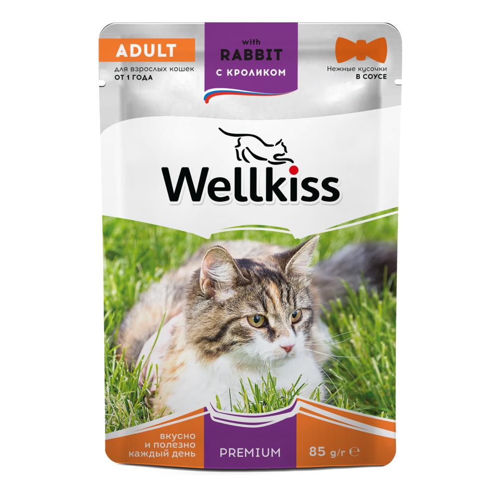 Wellkiss Adult Влажный корм (пауч) для взрослых кошек, с кроликом в соусе, 85 гр.