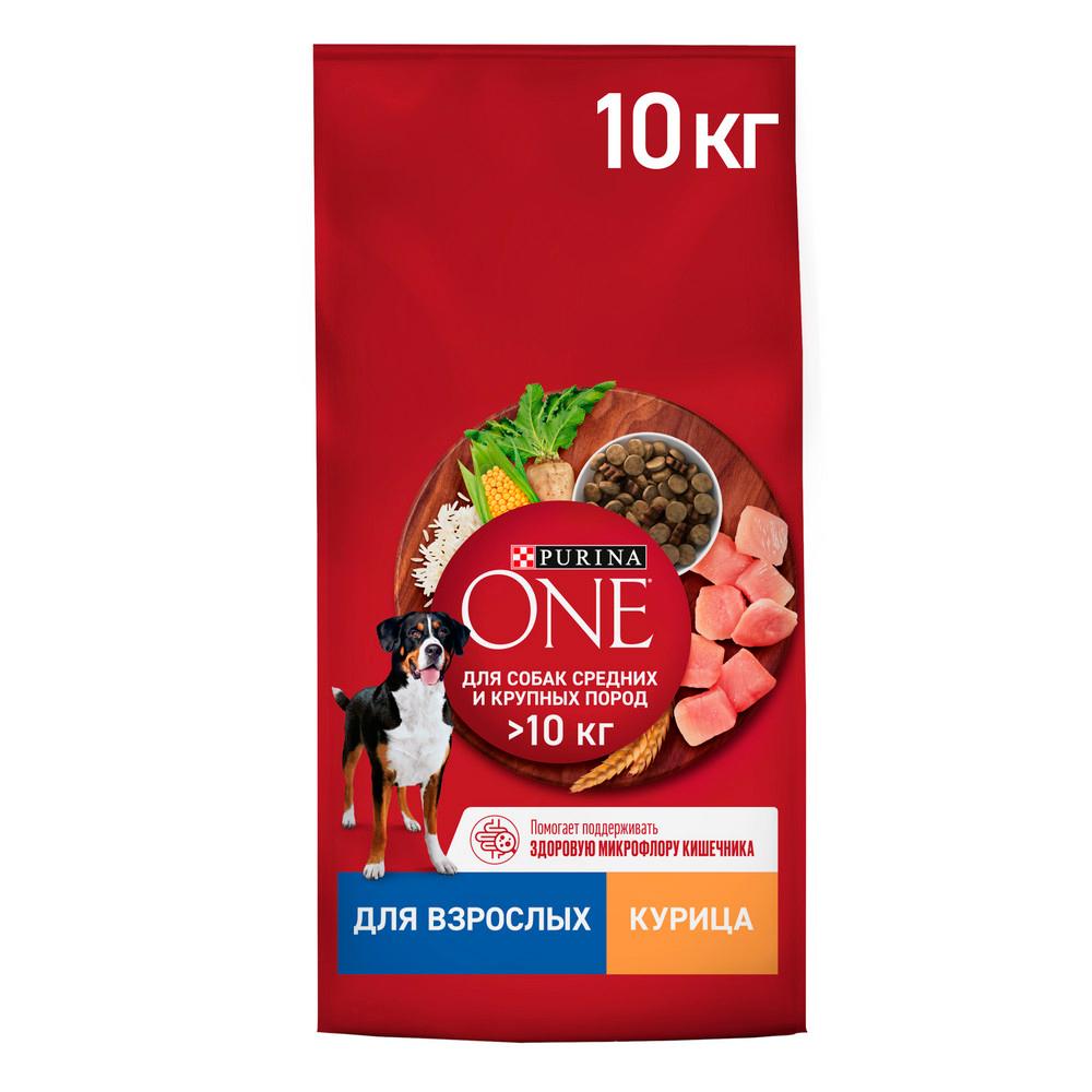 Purina ONE Adult Сухой корм для взрослых собак средних и крупных пород, с курицей и рисом, 10 кг