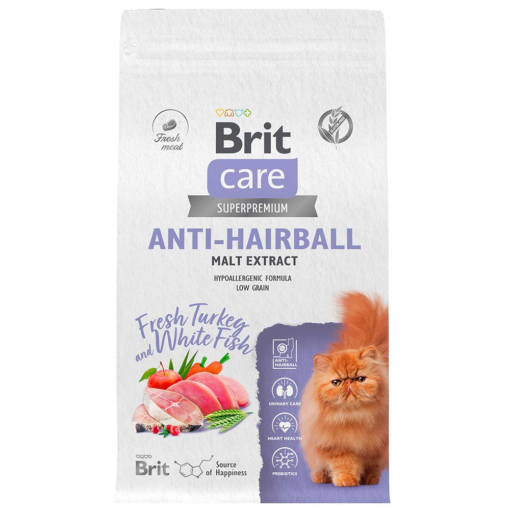 Brit Care Anti-hairball Сухой корм для кошек, с белой рыбой и индейкой, 1,5 кг