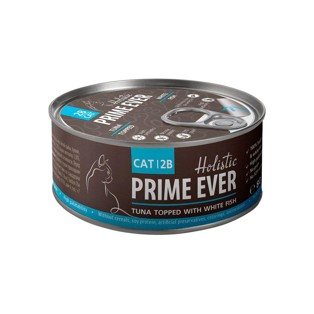 Prime Ever Влажный корм (консервы) для кошек, тунец с белой рыбой в желе, 80 гр.