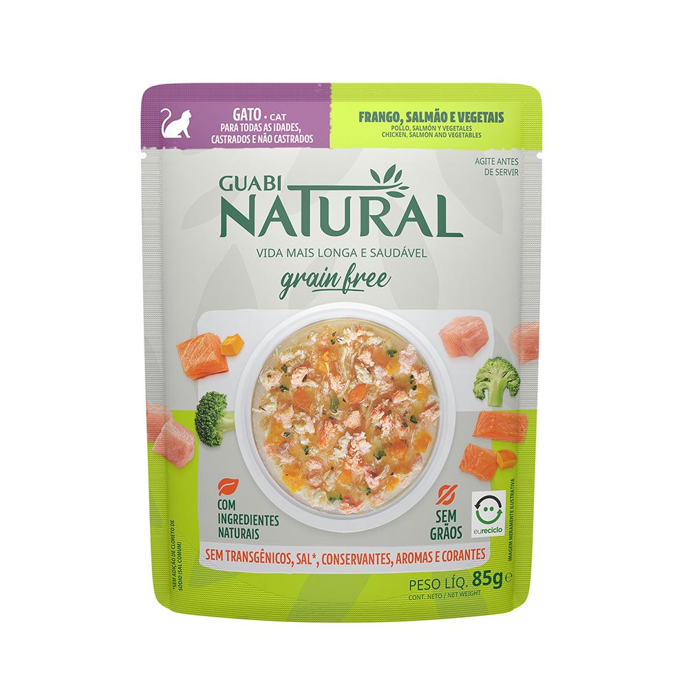 Guabi Natural Natural Cat Влажный корм (пауч) беззерновой для взрослых кошек, с курицей, лососем и овощами, 85 гр.