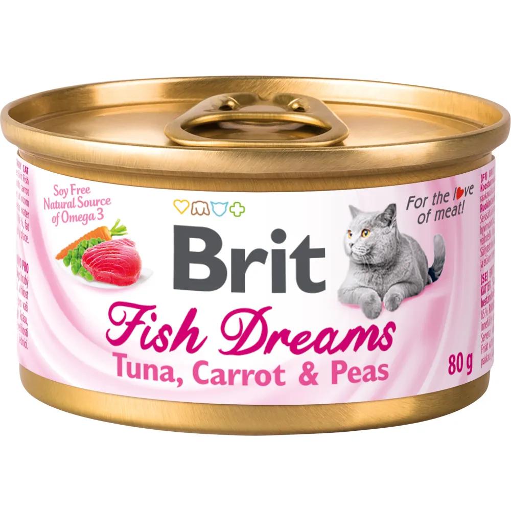 Brit Fish Dreams Влажный корм (консервы) для кошек, с тунцом, морковью и горошком, 80 гр.