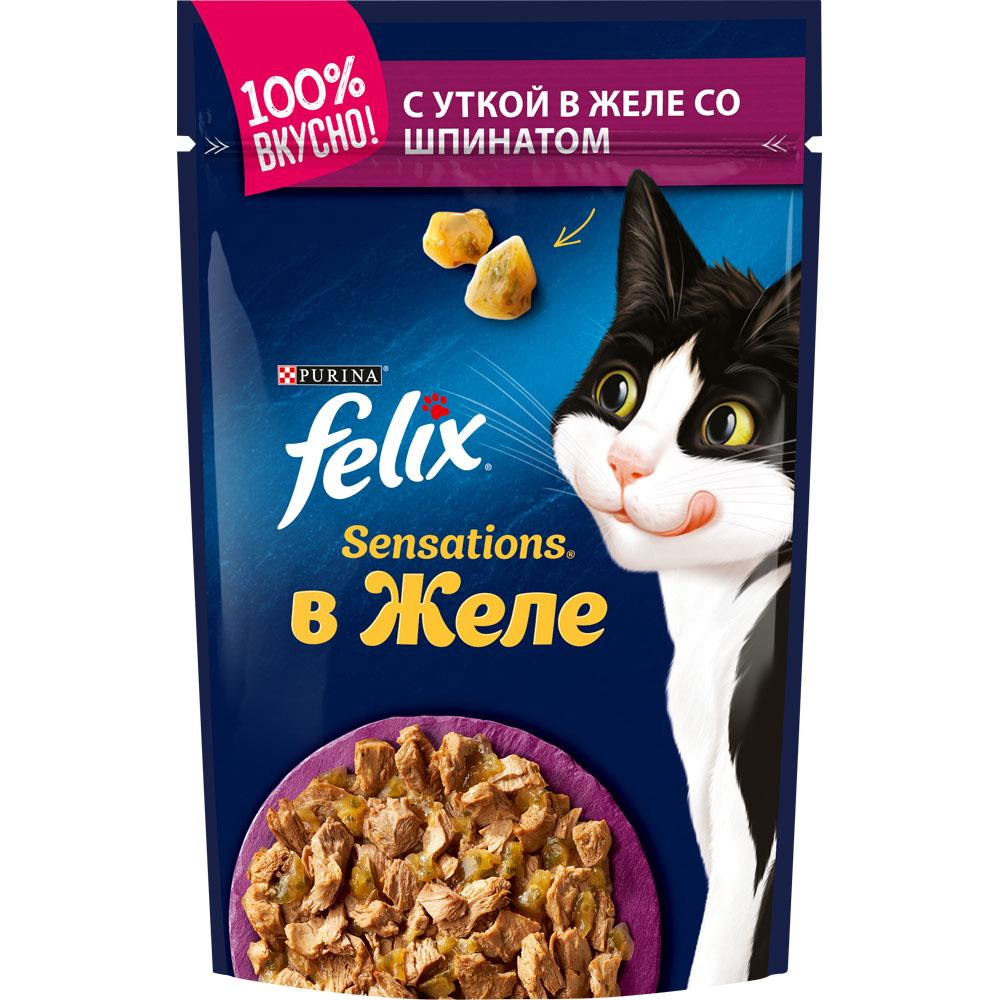 Felix Sensations Влажный корм (пауч) для взрослых кошек, с уткой в желе, 85 гр.