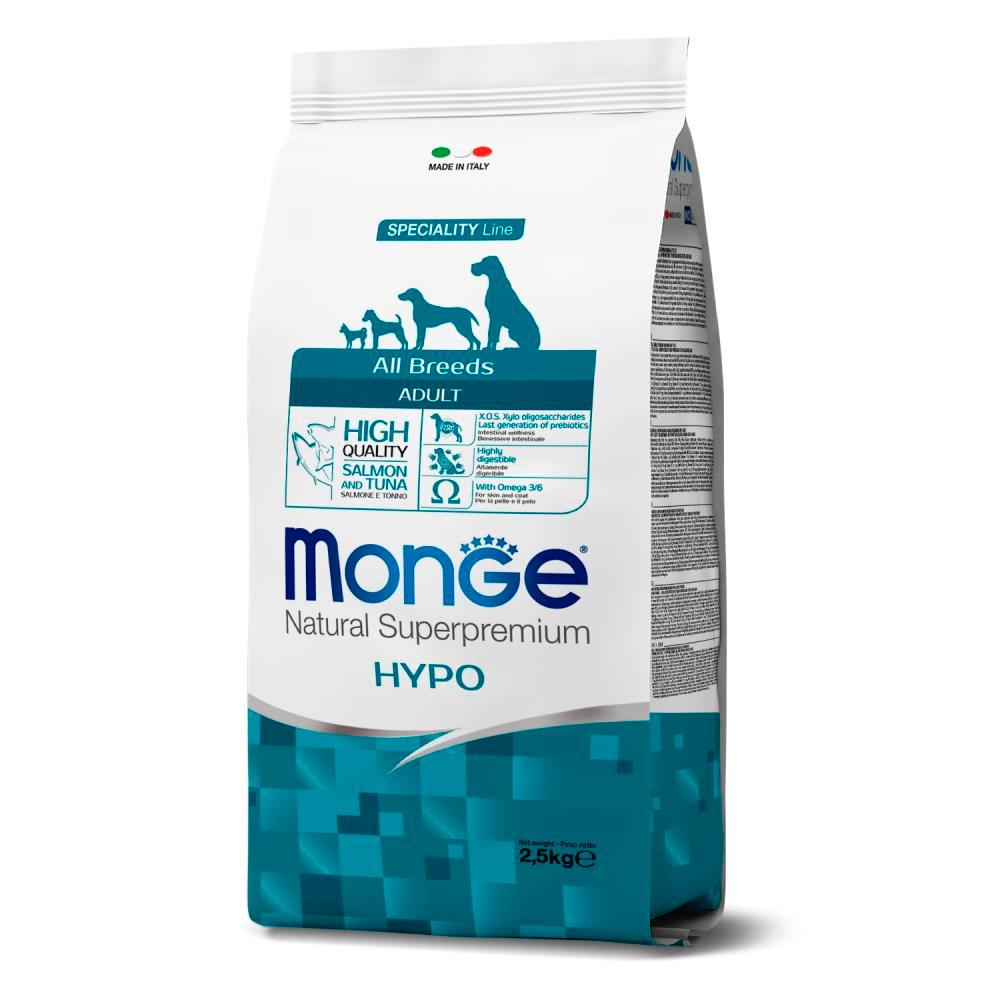 | Monge All Breeds Hypoallergenic корм для взрослых собак, склонных к аллергическим реакциям и расстройствам пищеварения, с лососем и тунцом, 2,5 кг