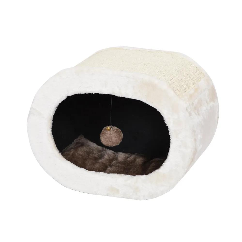 Petmax Дом-когтеточка (40х28х30 см) из сизаля и плюша с игрушкой для кошек
