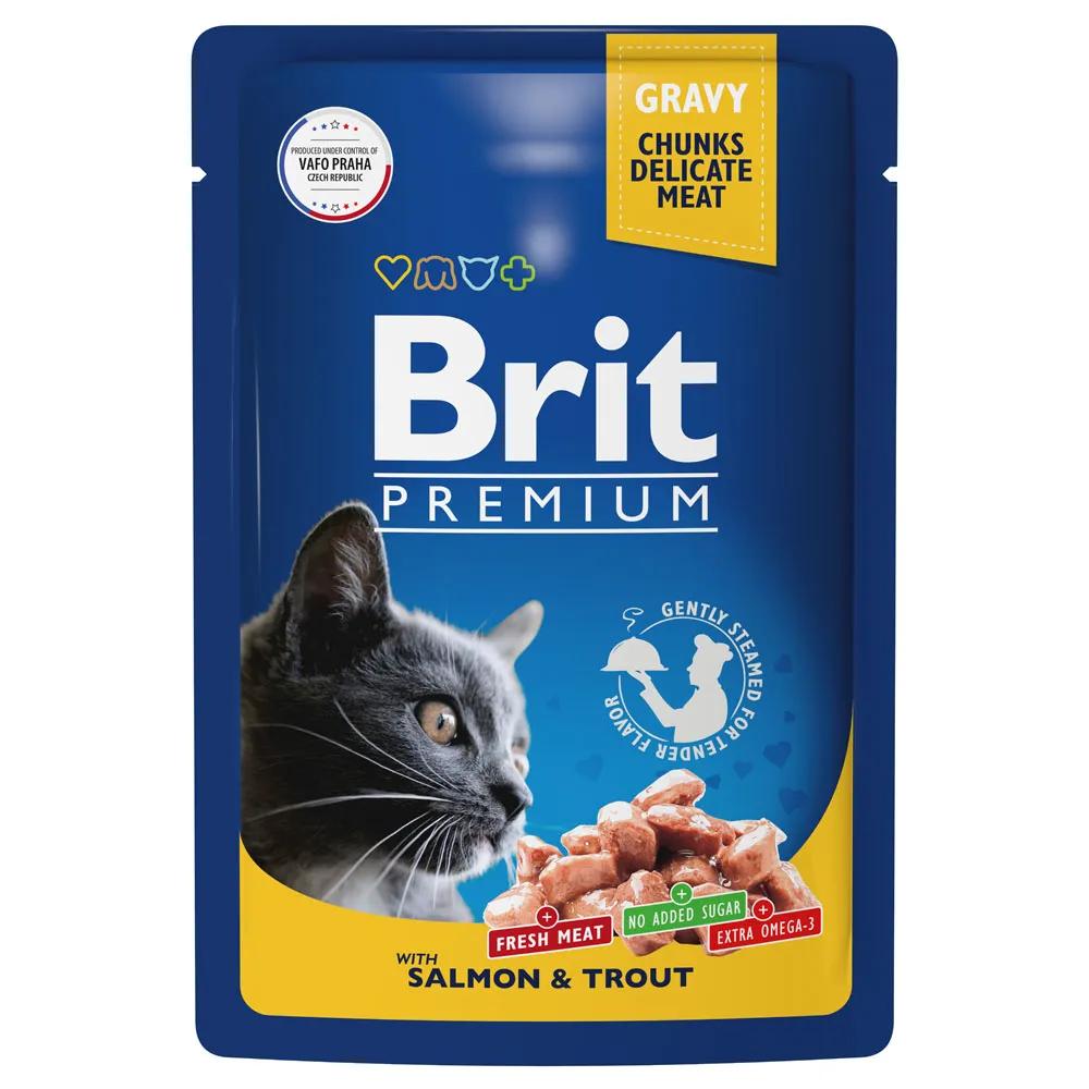 Brit Premium Влажный корм (пауч) для взрослых кошек, лосось и форель, 85 гр.