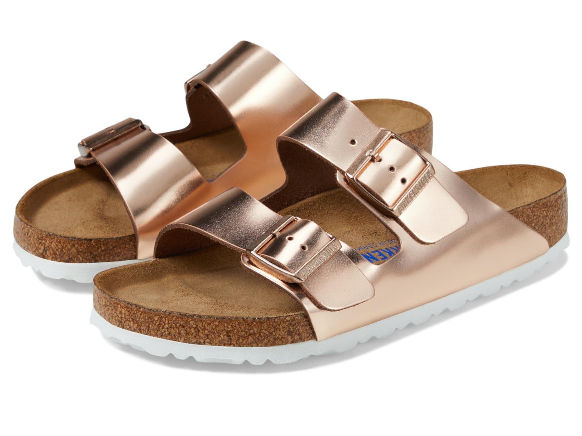 Женские Сандалии на плоской подошве Birkenstock Arizona Soft Footbed - Metallic Leather