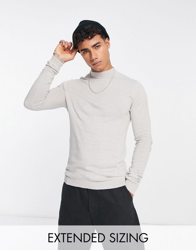 Светло-серый вязаный свитер с высоким воротником ASOS DESIGN