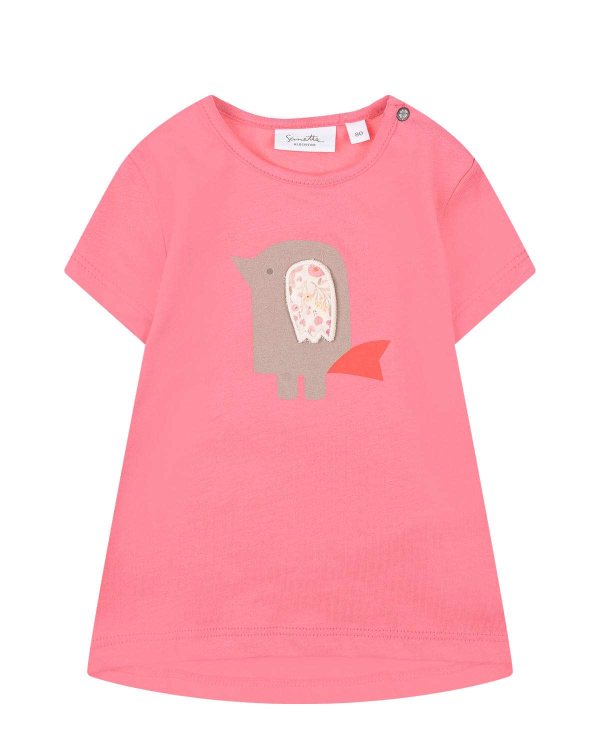 Розовая футболка с принтом "птица" Sanetta Kidswear