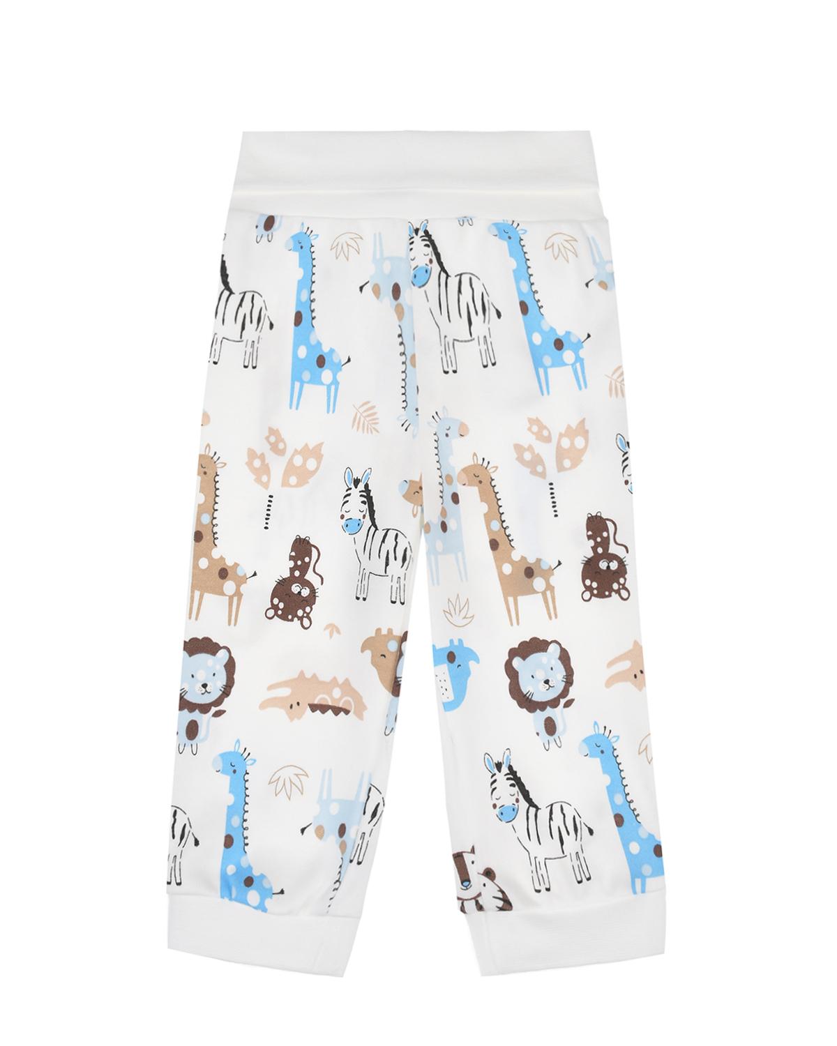 Молочно-белые спортивные брюки с принтом "зверята" Dan Maralex