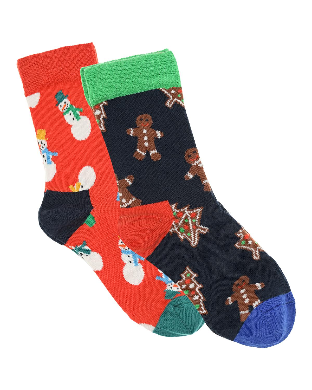 Носки с новогодним принтом, комплект 2 пары Happy Socks