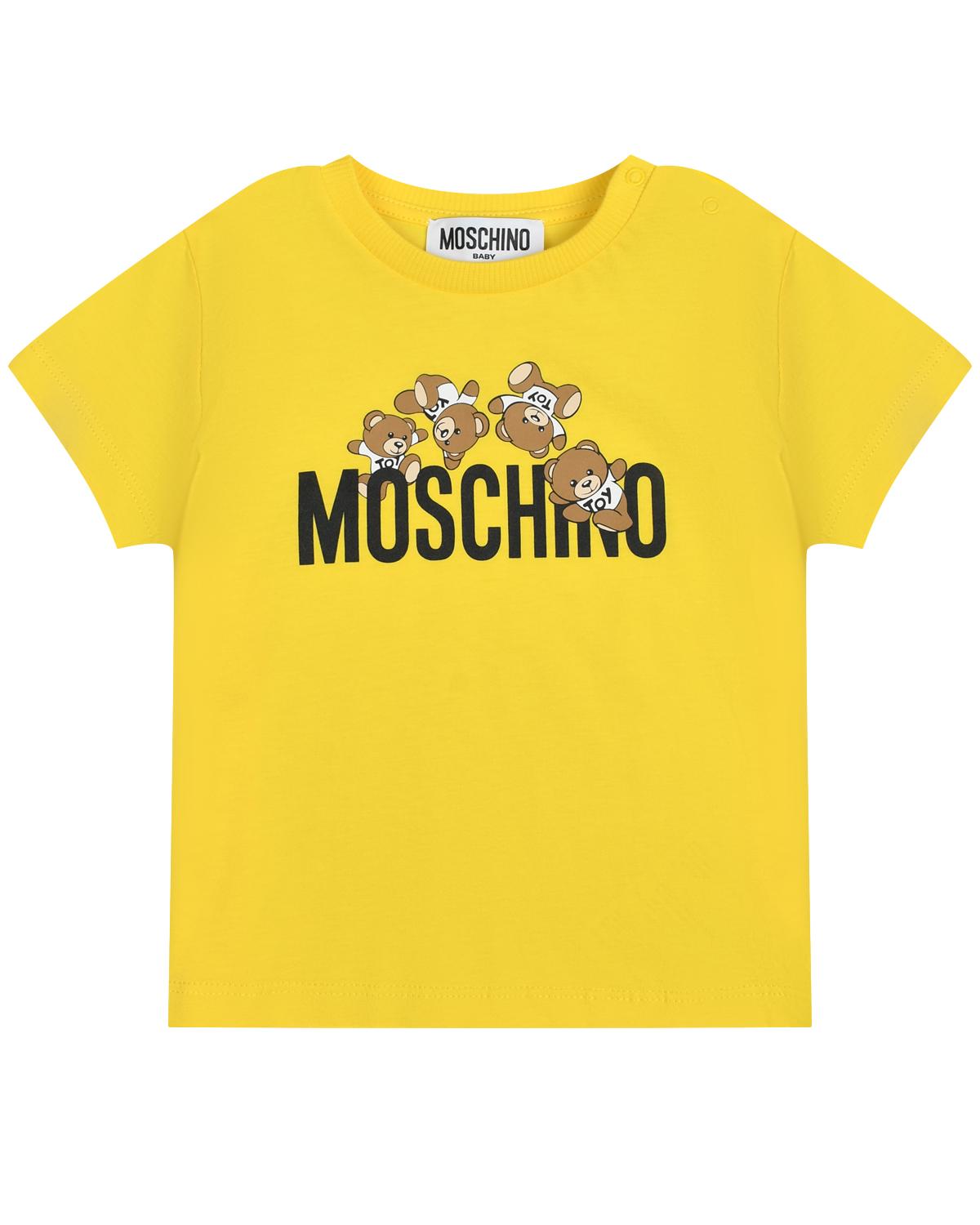 Футболка с принтом "медвежата", желтая Moschino