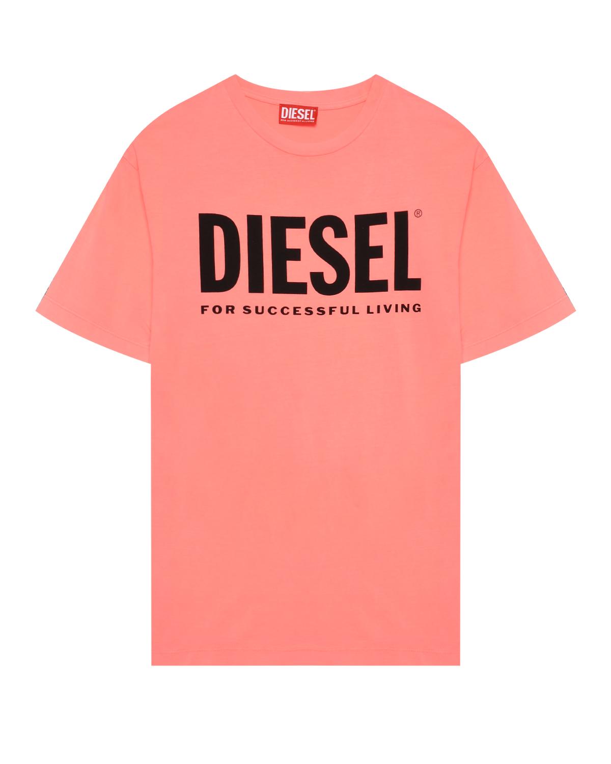 Футболка с черным лого, коралловая Diesel