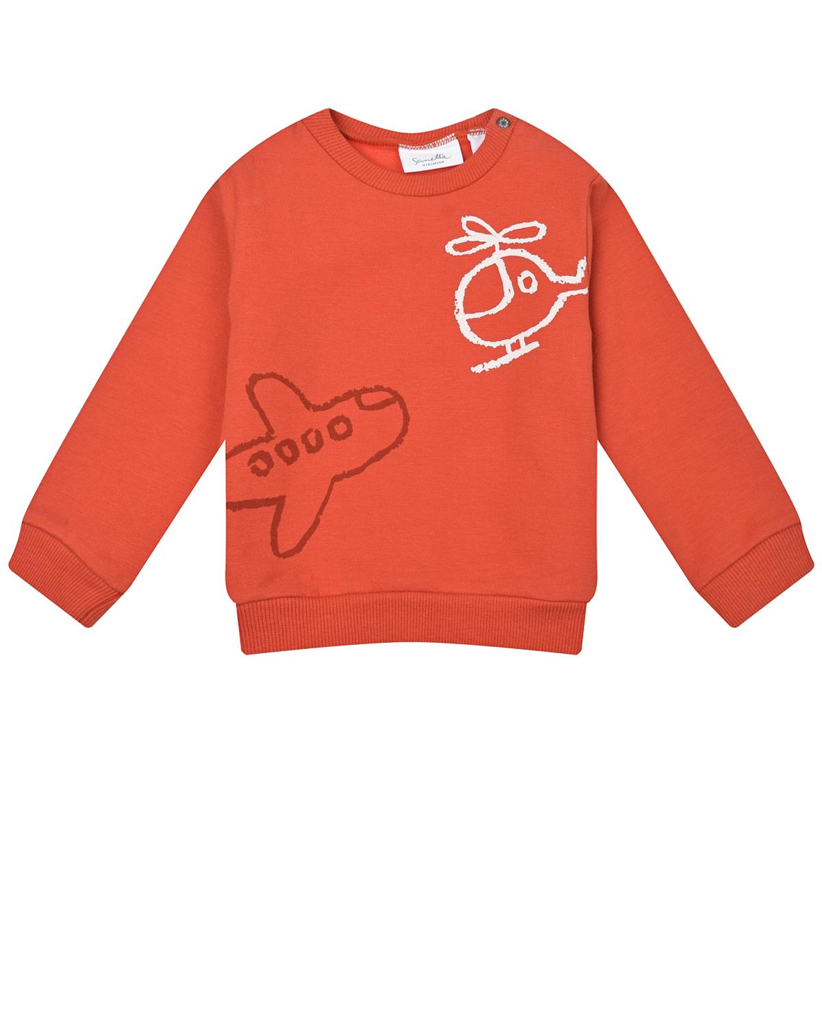 Оранжевый свитшот с принтом "вертолет" Sanetta Kidswear