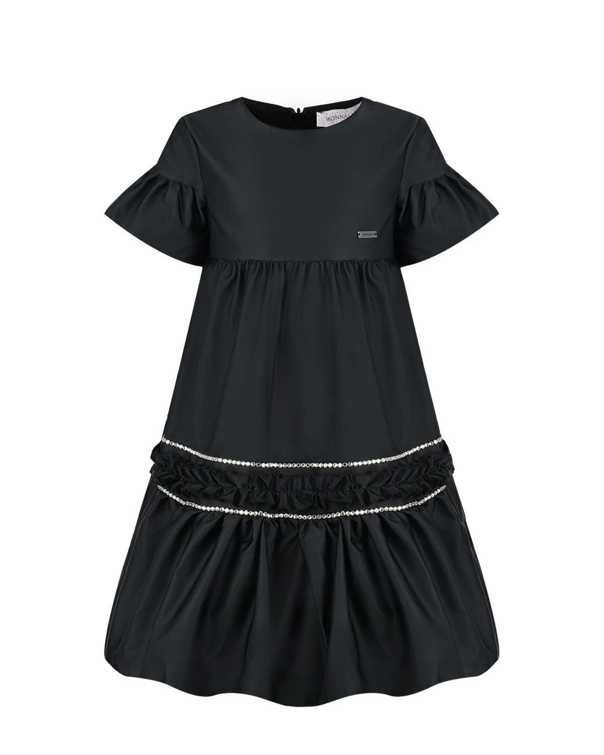 Платье с полосками из стразов, черное Monnalisa