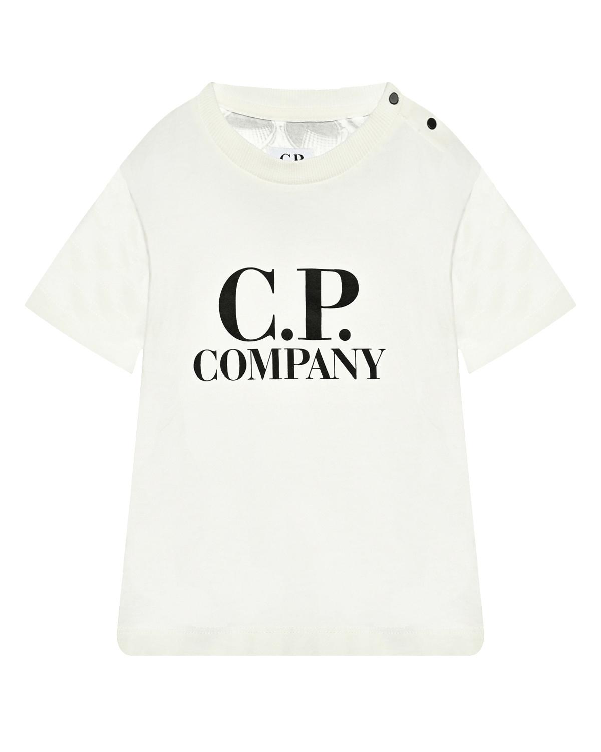 Футболка с черным лого, белая CP Company