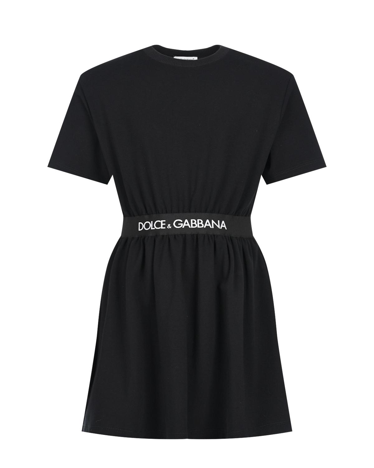 Черное платье с лого на поясе Dolce&Gabbana