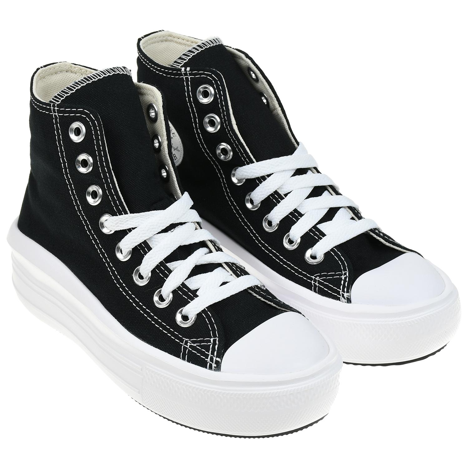 Высокие черные кеды с белыми шнурками Converse