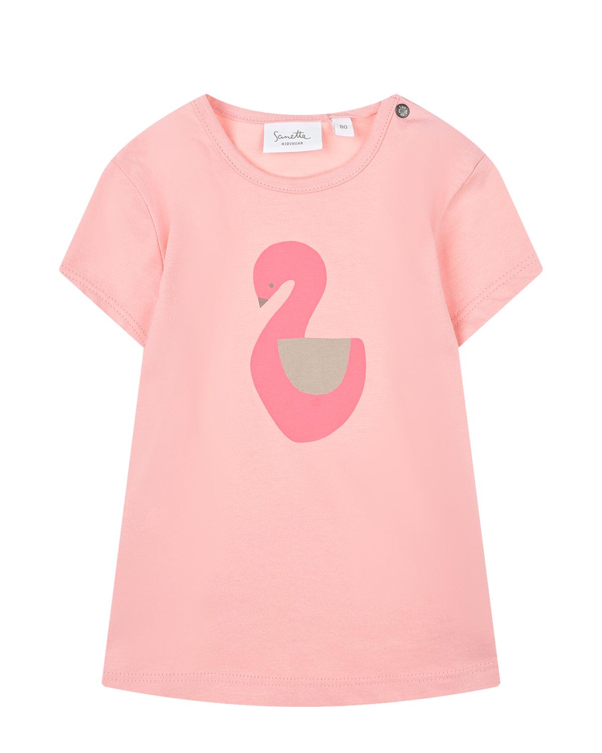 Розовая футболка с принтом "лебедь" Sanetta Kidswear