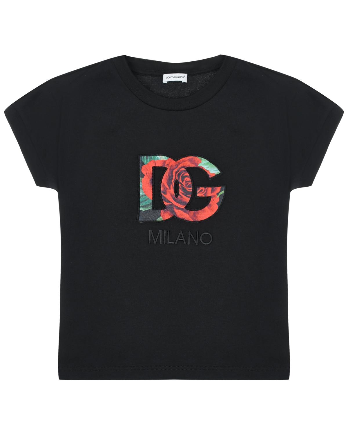 Черная футболка с цветочным лого Dolce&Gabbana