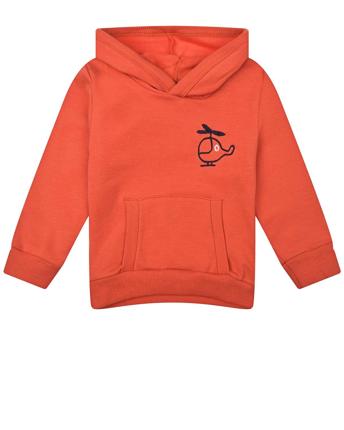 Оранжевая толстовка-худи с принтом "вертолет" Sanetta Kidswear