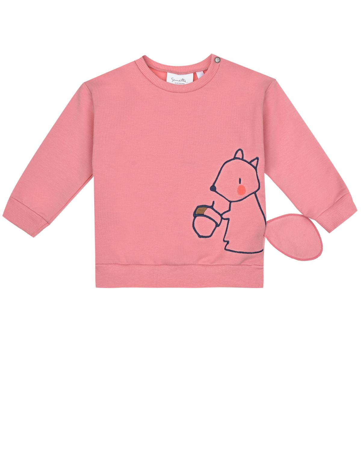 Розовый свитшот с декором "белка" Sanetta Kidswear