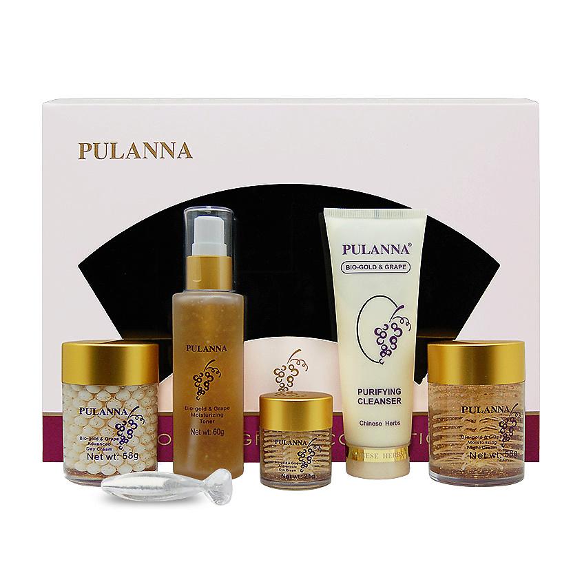 PULANNA Подарочный набор для лица Био-Золото и Виноград - Bio-Gold & Grape Cosmetics Set. 60 мл+60 мл+58 мл+58 мл+21 мл