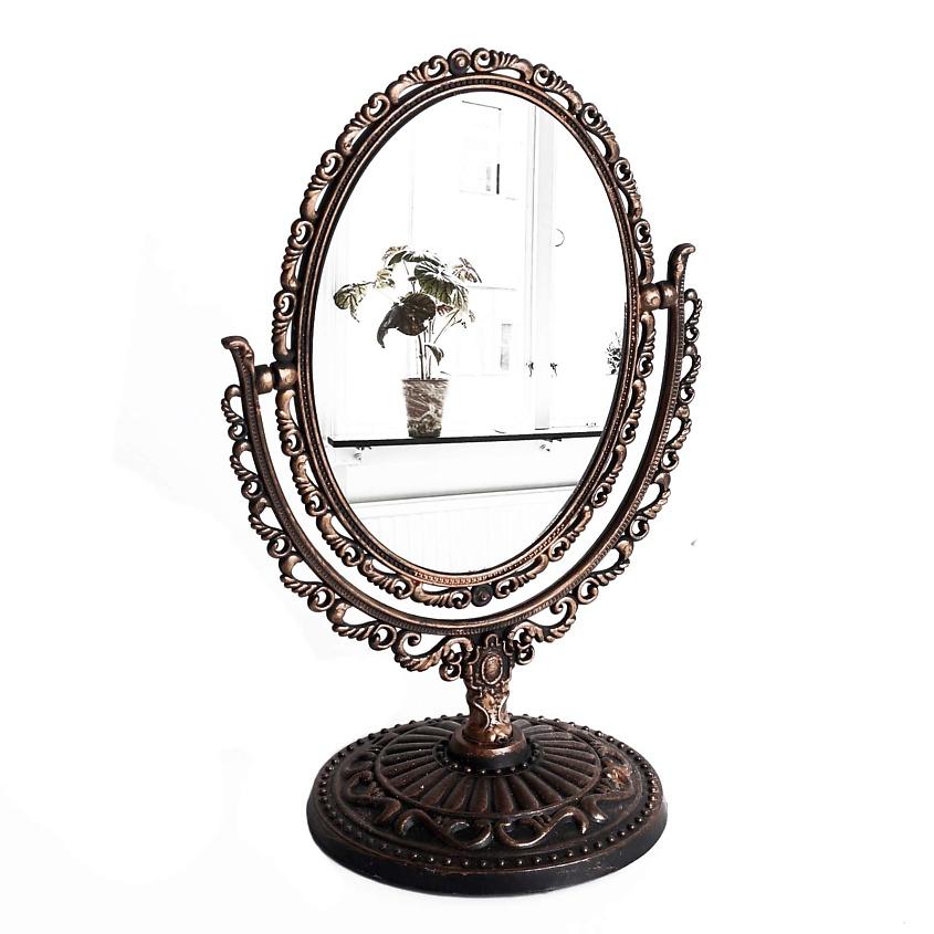 QUEEN FAIR Зеркало настольное, двустороннее. с увеличением, зеркальная поверхность 8,5 × 12,1 см, цвет чёрный/медный