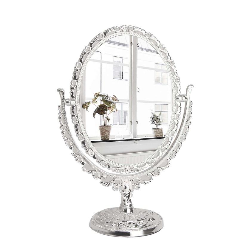 QUEEN FAIR Зеркало настольное, двустороннее. с увеличением, зеркальная поверхность 9 × 12 см, цвет серебристый