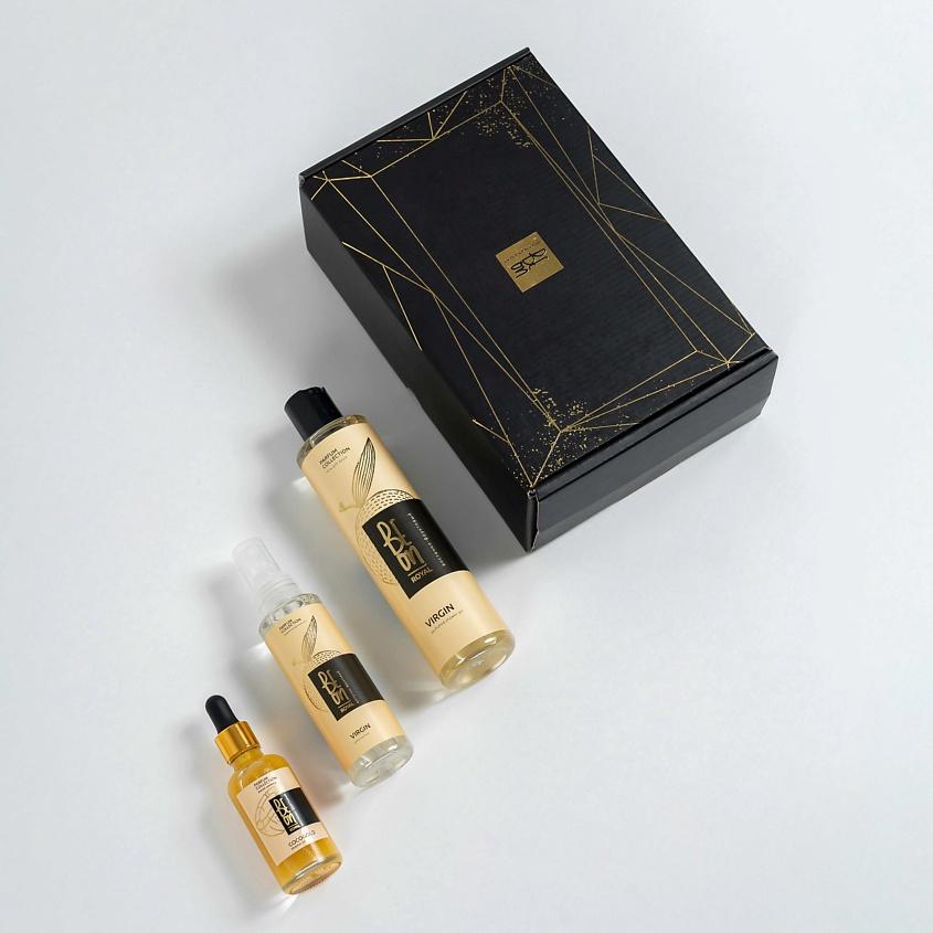 BEON Подарочный набор парфюмированной косметики для ухода за кожей ROYAL Virgin спрей, гель, шиммер. 105 мл + 260 мл + 50 мл