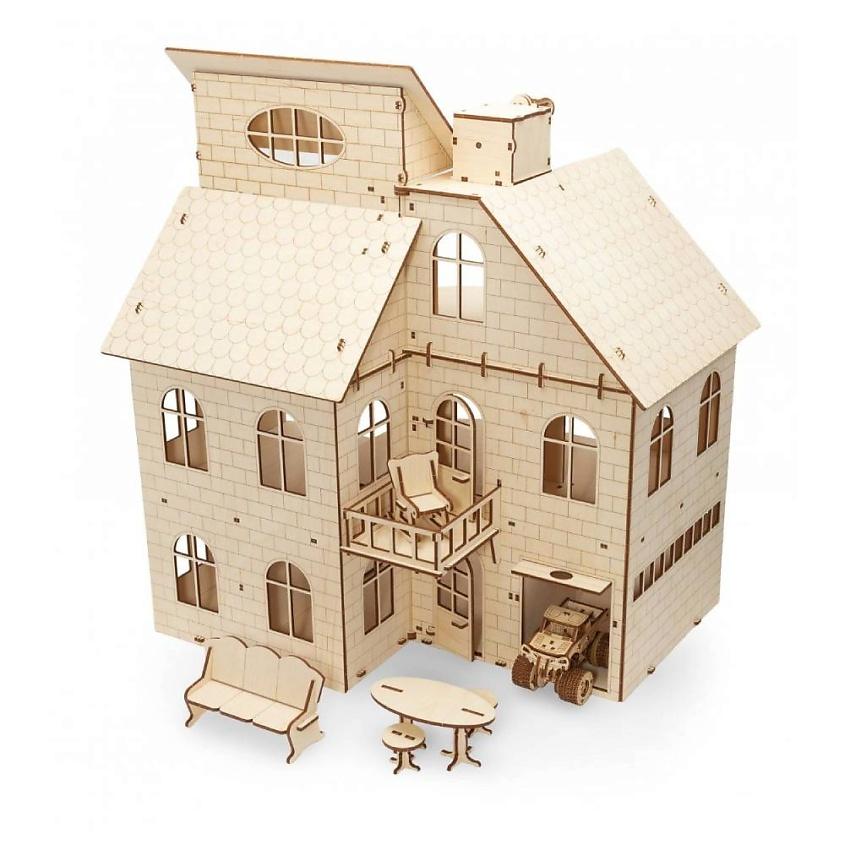 EWA ECO-WOOD-ART Деревянный конструктор 3D Кукольный дом с лифтом. 131 шт