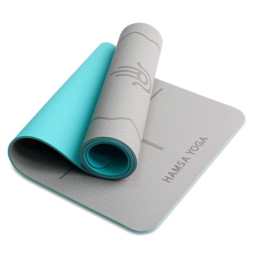 HAMSA YOGA Коврик для йоги и фитнеса, Спортивный ковер TPE для гимнастики, пилатеса, 183х61х0.6 см. Серый