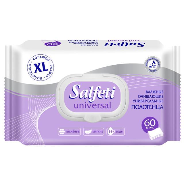 полотенца влажные SALFETI Universal XL 25х18см с клапаном 60шт