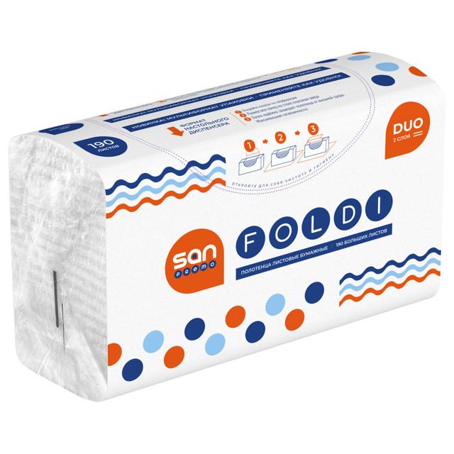 полотенца бумажные SANPREMO Foldi 2-слойные 21х21см 190 листов клапан