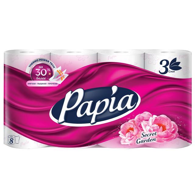 бумага туалетная PAPIA Secret Garden 8 шт в уп. 3-слойные 140 листов парфюмированная белая