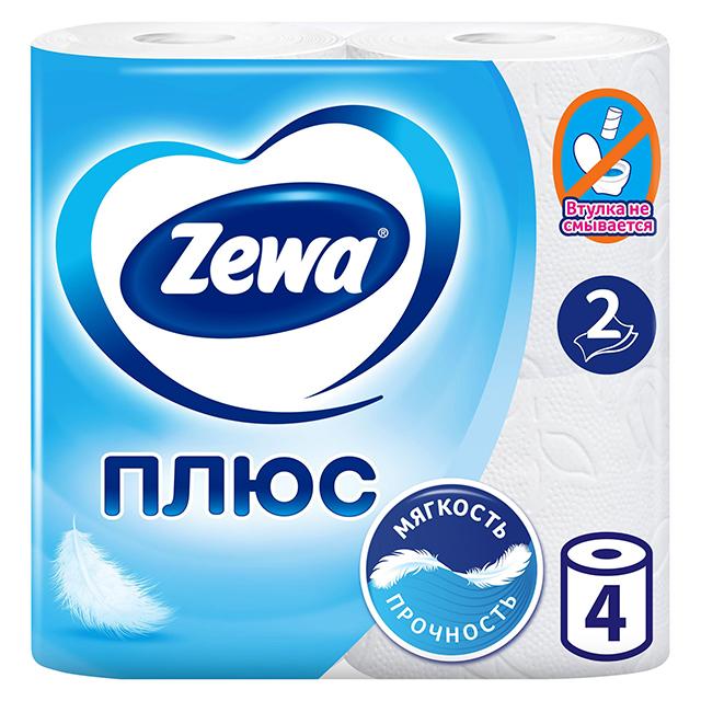 бумага туалетная ZEWA Плюс 4 шт./уп. 2-сл 184 листов, без аромата