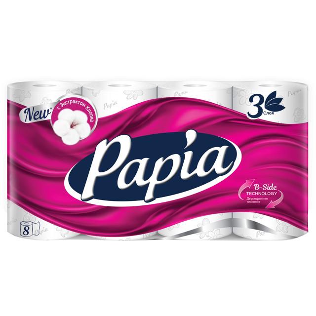 бумага туалетная PAPIA 8 шт./уп. 3-сл, 140 листов, без аромата