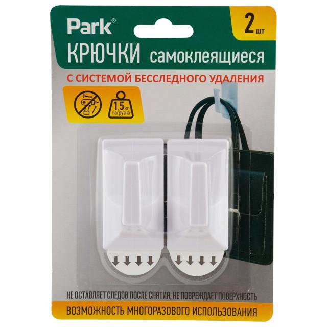 крючок самоклеящийся PARK белый прямоугольник до 1,5кг 2шт