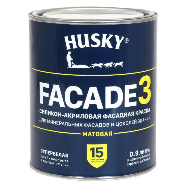 краска в/д фасадная HUSKY FACADE 3 силикон-акриловая 0,9л база А, арт.32229